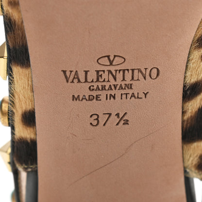 Valentino Garavani Calf Hair Leopard Print Rockstud Rolling Ankle Strap Pumps 37.5 Champagne Testa di Moro 7 of 8