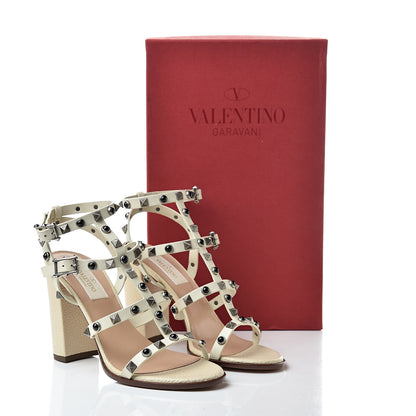 Valentino Garavani Pebbled Calfskin Rockstud 90mm City Sandals 36.5 Ivory 10 of 10