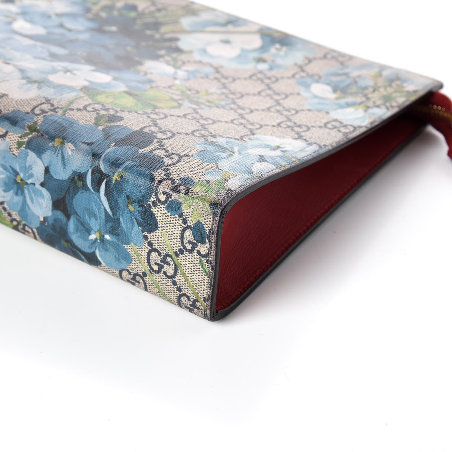Gucci GG Supreme Monogram Blooms Large Cosmetic Case Beige Blue Navy Hibiscus Red 7 of 14