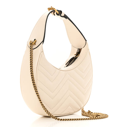 Gucci Calfskin Matelasse Chevron Mini GG Marmont Half Moon Hobo Mystic White 3 of 15