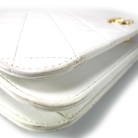 Quilted Lambskin 3 Way Clutch Bag White