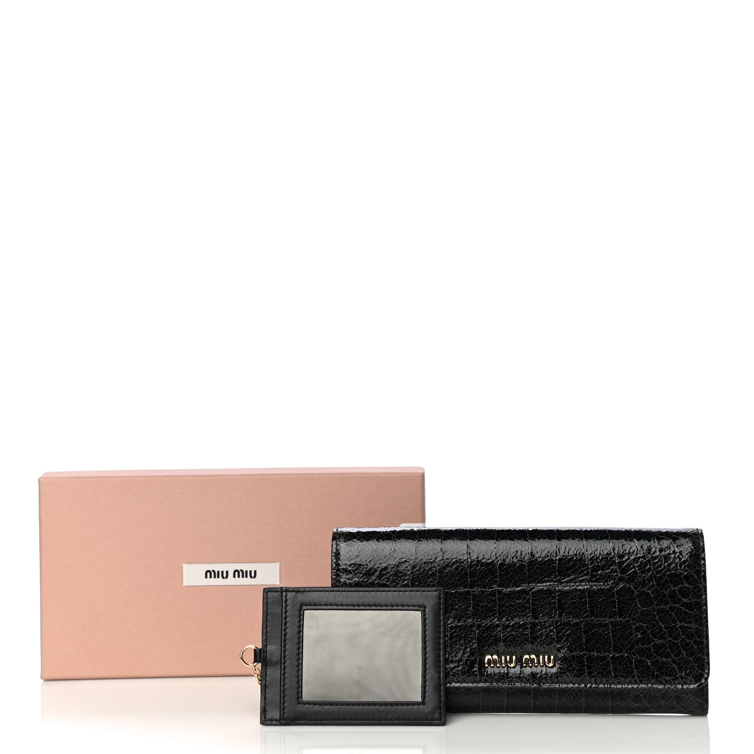 Miu Miu Patent Embossed Crocodile Continental Wallet Black 10 of 10