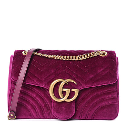 Gucci Velvet Matelasse Medium GG Marmont Shoulder Bag Fuchsia Violet Cyclamen 1 of 9