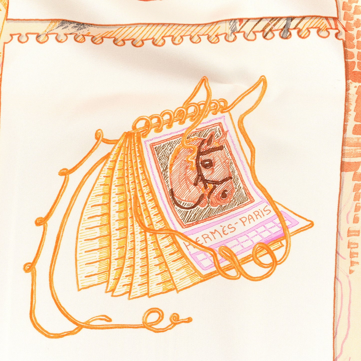 Silk Chevaloscope Scarf 90 White Orange Parme