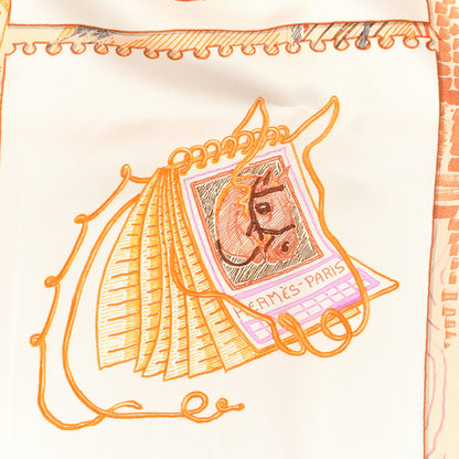 Hermes Silk Chevaloscope Scarf 90 White Orange Parme 3 of 3