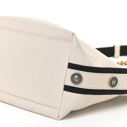 Chanel Calfskin Stitched Large Button Up Hobo Ivory Black 10 of 14