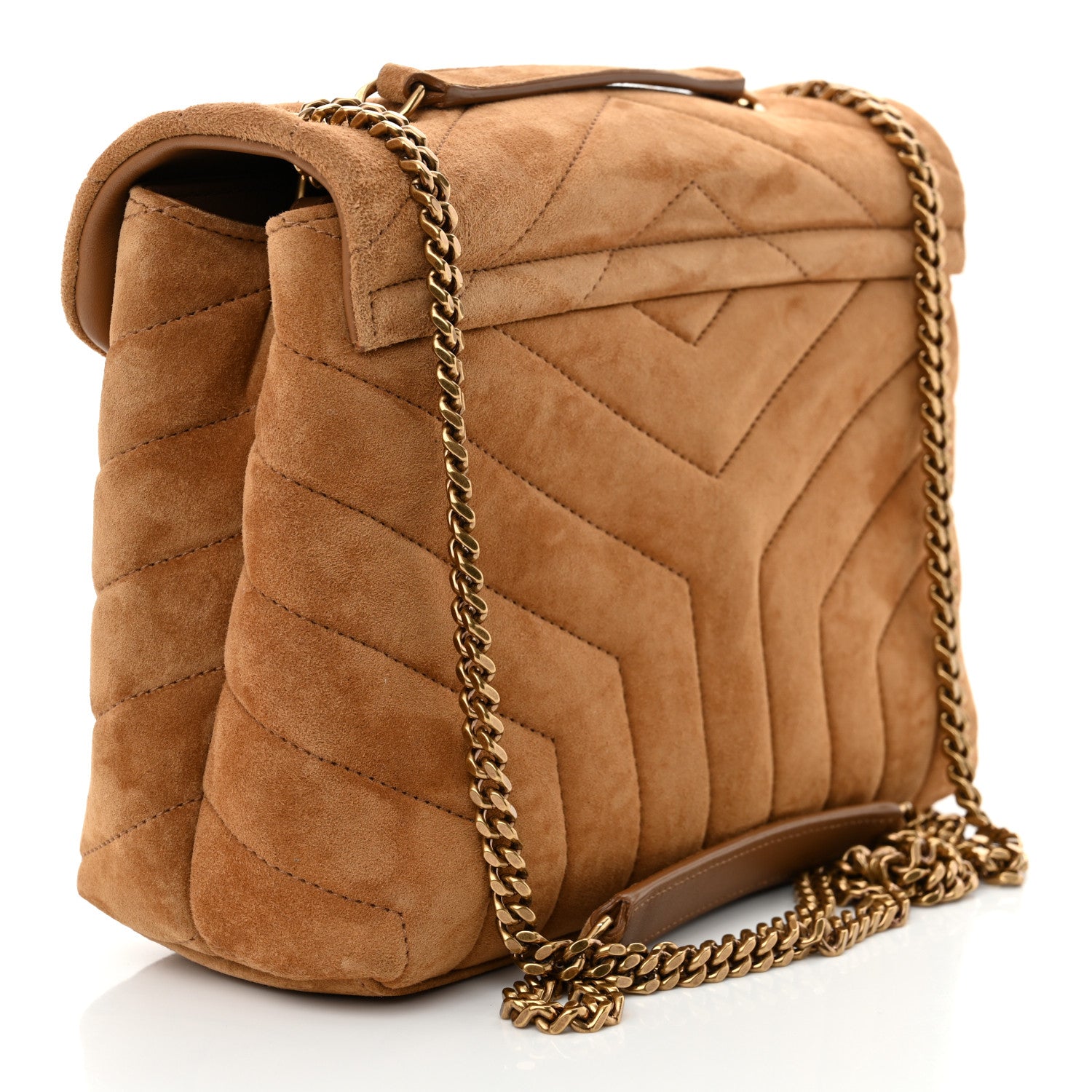 Saint Laurent Suede Calfskin Y Quilted Monogram Small Loulou Chain Satchel Cinnamon 3 of 11