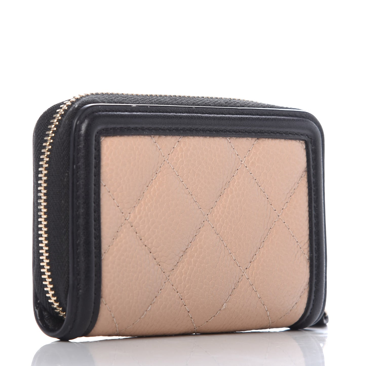 Caviar Quilted Filigree Coin Purse Beige Black