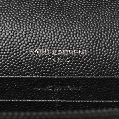 Saint Laurent Grain De Poudre Matelasse Chevron Monogram Monochrome Chain Wallet Black 7 of 12