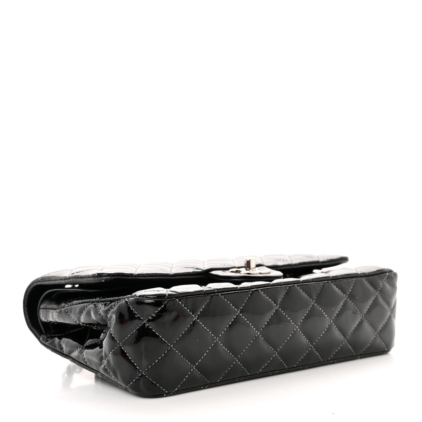 Patent Quilted Medium Double Flap Black