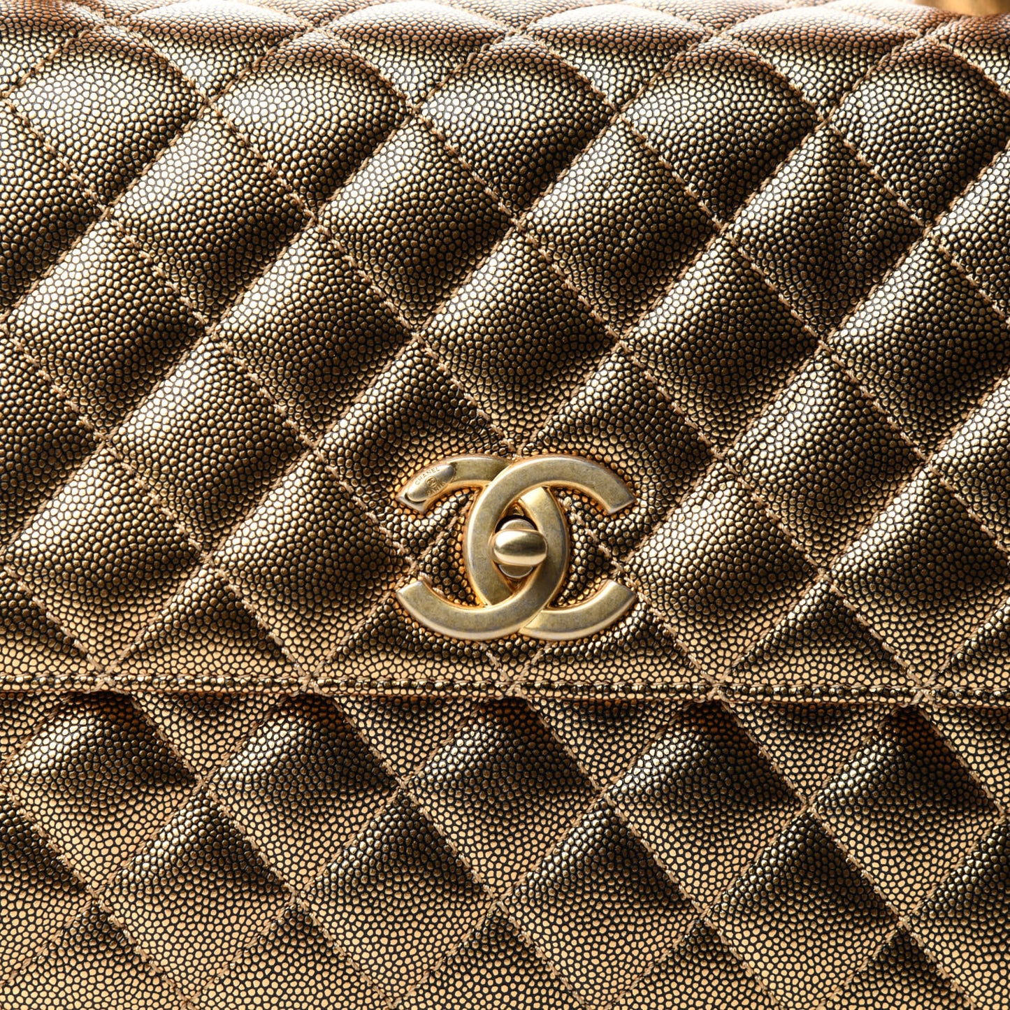 Metallic Caviar Quilted Small Coco Handle Flap Gold