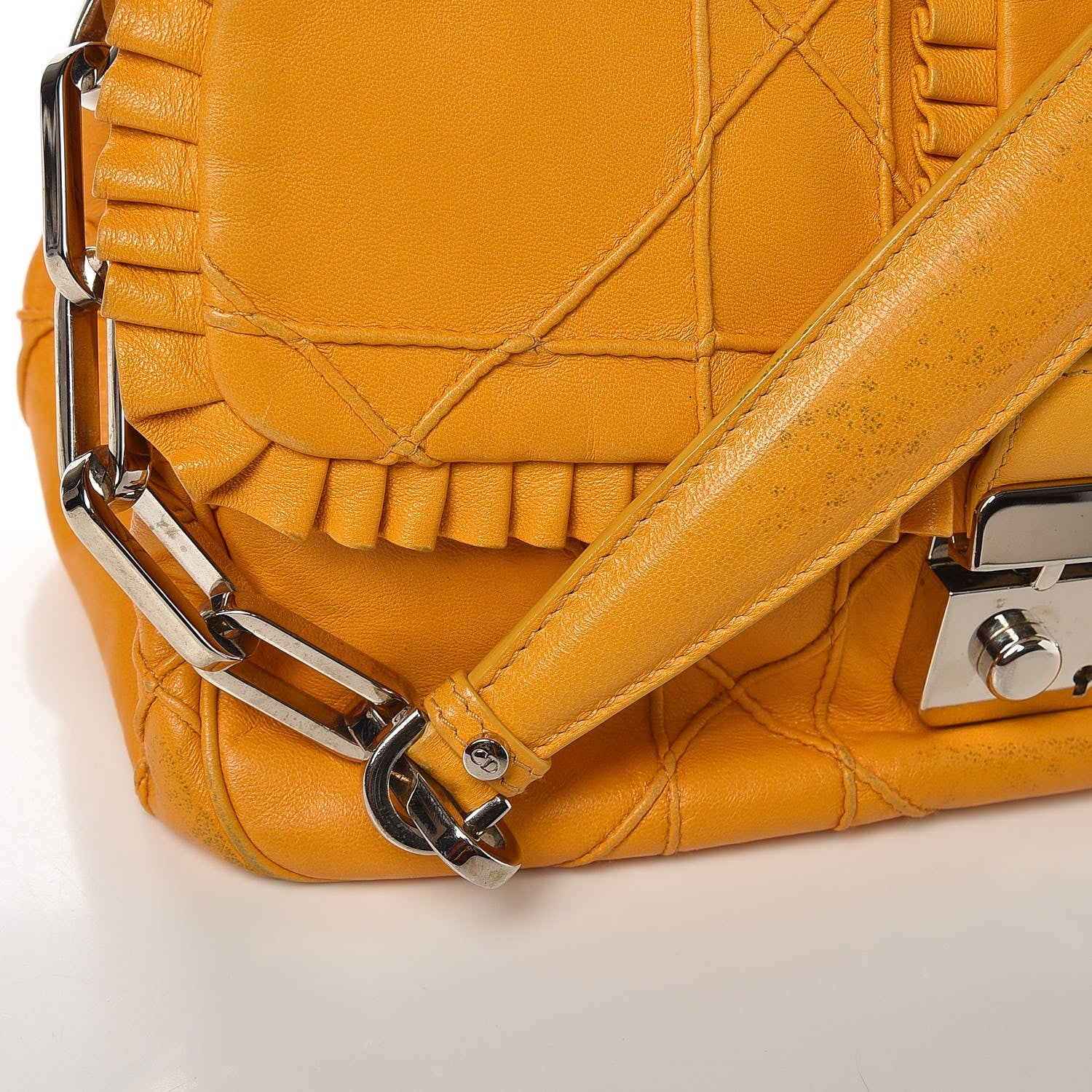 Christian Dior Lambskin Cannage Ruffle New Lock Flap Yellow 32 of 35