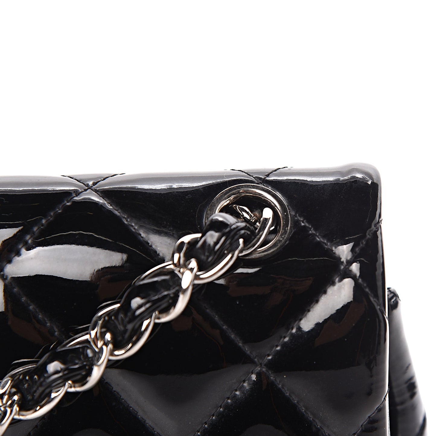 Patent Quilted Jumbo Double Flap Black