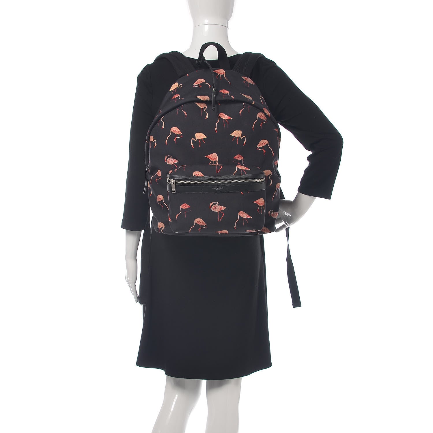 Saint Laurent Nylon Canvas Flamingo Print City Backpack Pink Black 2 of 10