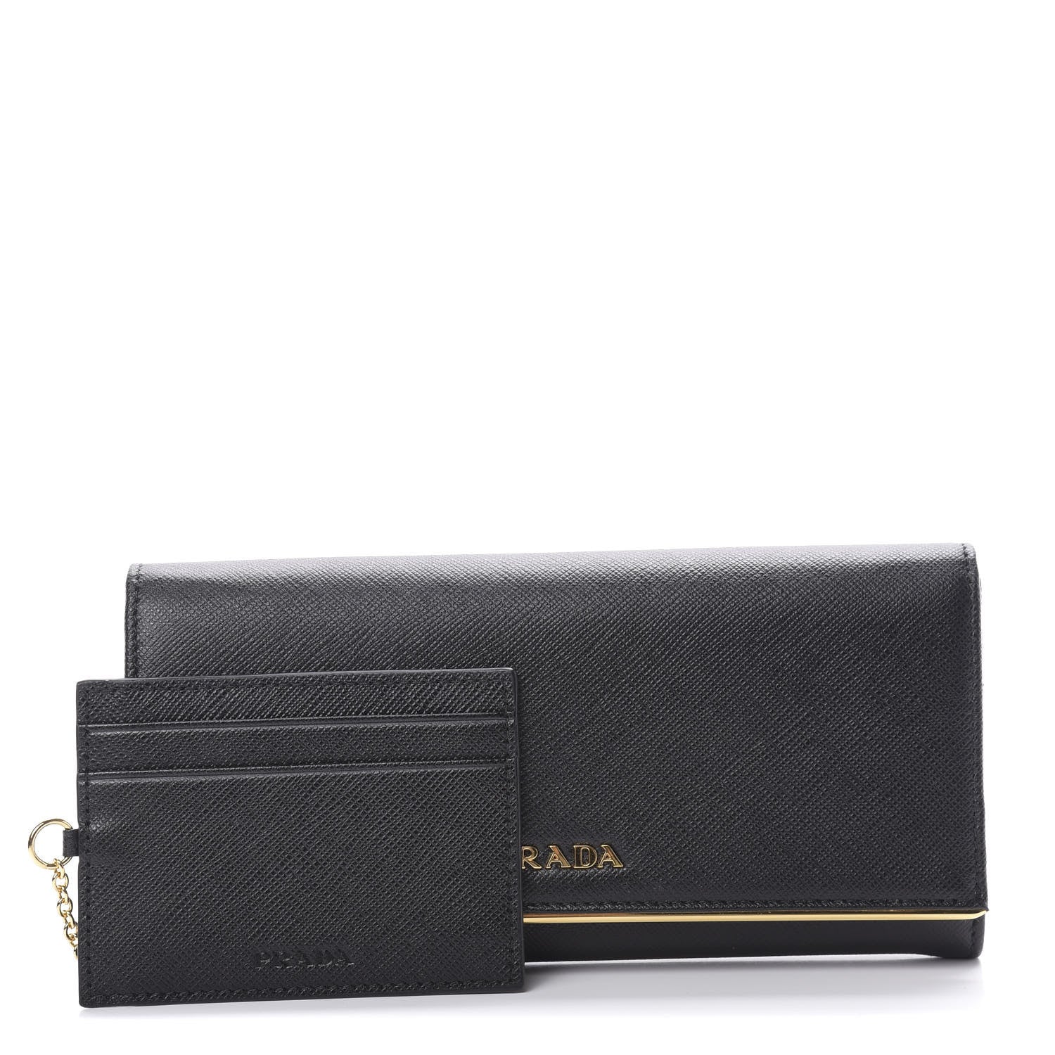 Prada Saffiano Metal Bar Continental Flap Wallet Black 1 of 9
