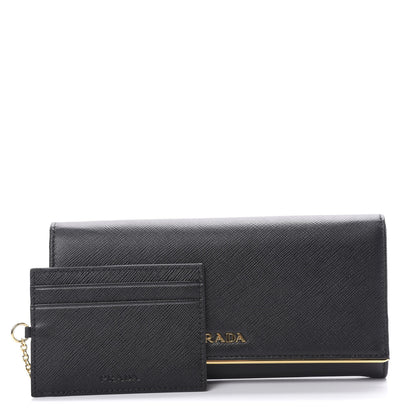 Prada Saffiano Metal Bar Continental Flap Wallet Black 1 of 9