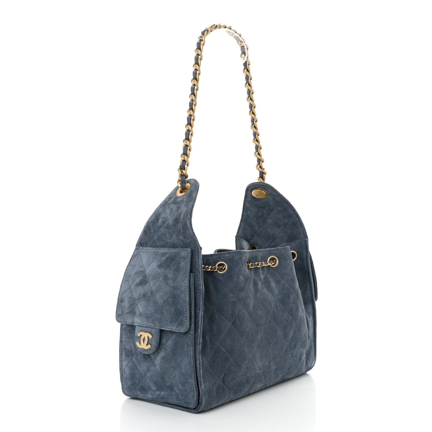 Suede Quilted Small Chanel 25 Handbag Blue