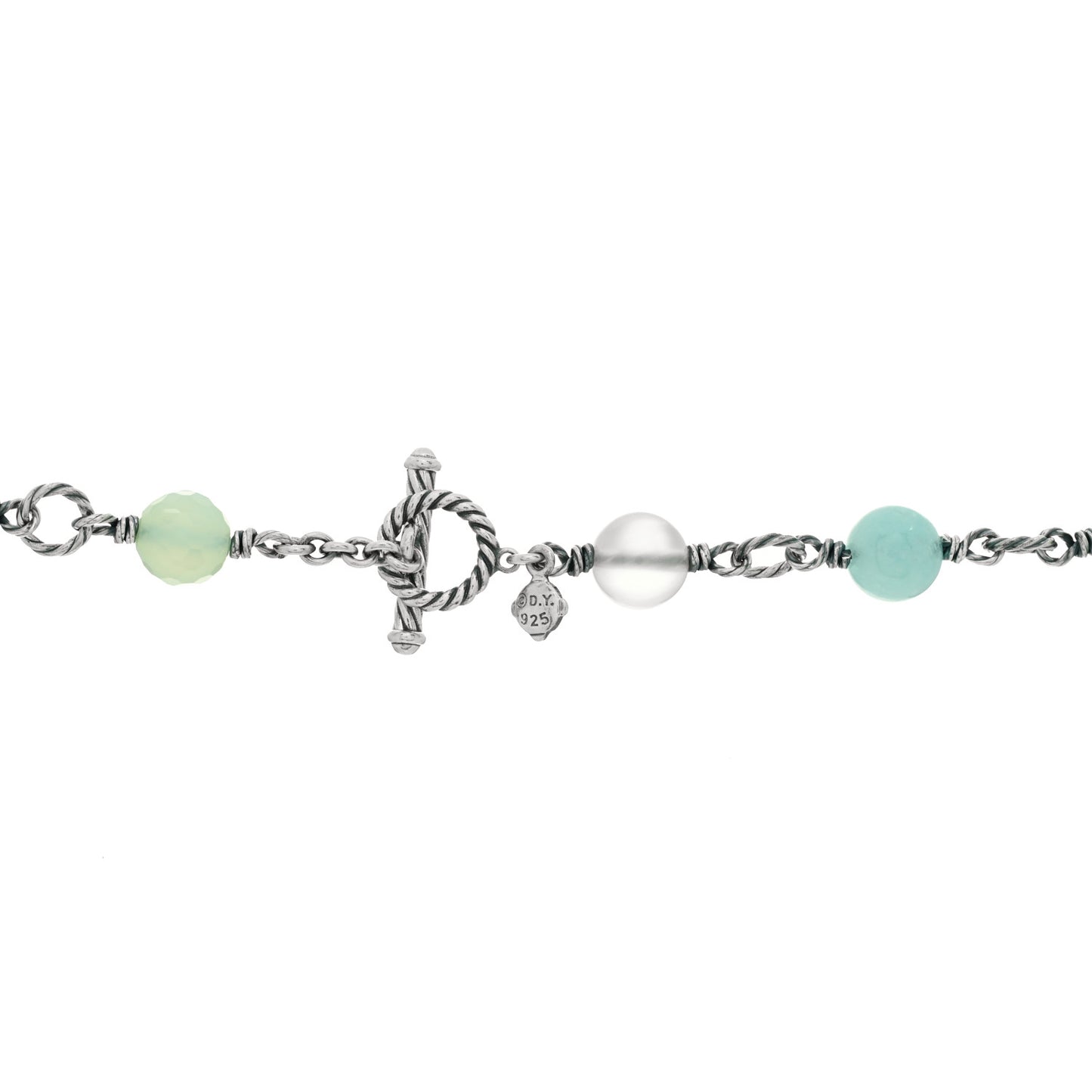Sterling Silver Pearl Aquamarine Chalcedony 14mm Quatrefoil Necklace