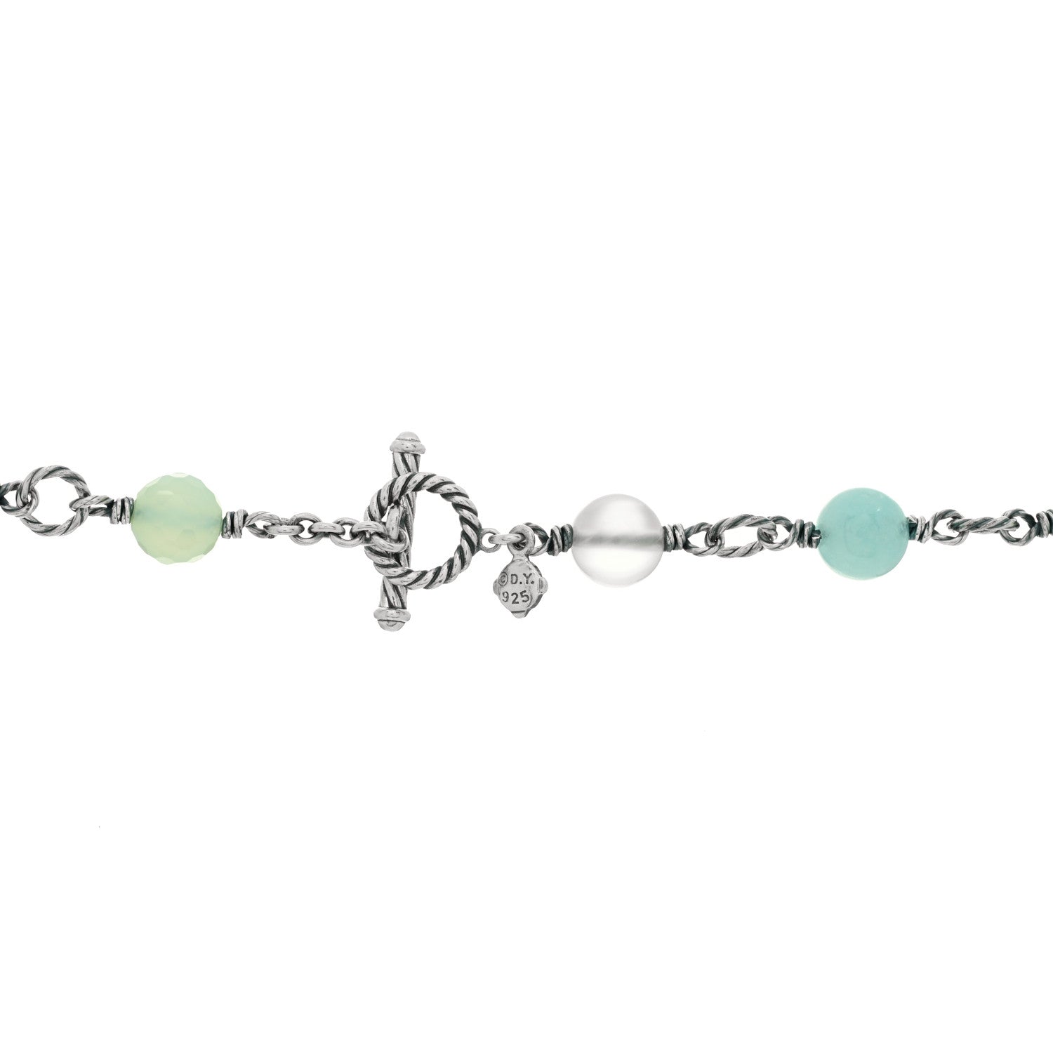 David Yurman Sterling Silver Pearl Aquamarine Chalcedony 14mm Quatrefoil Necklace 3 of 3