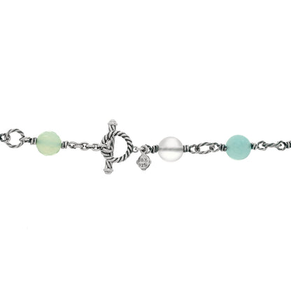 David Yurman Sterling Silver Pearl Aquamarine Chalcedony 14mm Quatrefoil Necklace 3 of 3