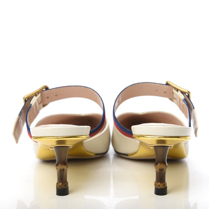 Gucci Malaga Kid Sylvie Web Bamboo Low Heel Mules 35 White 5 of 9