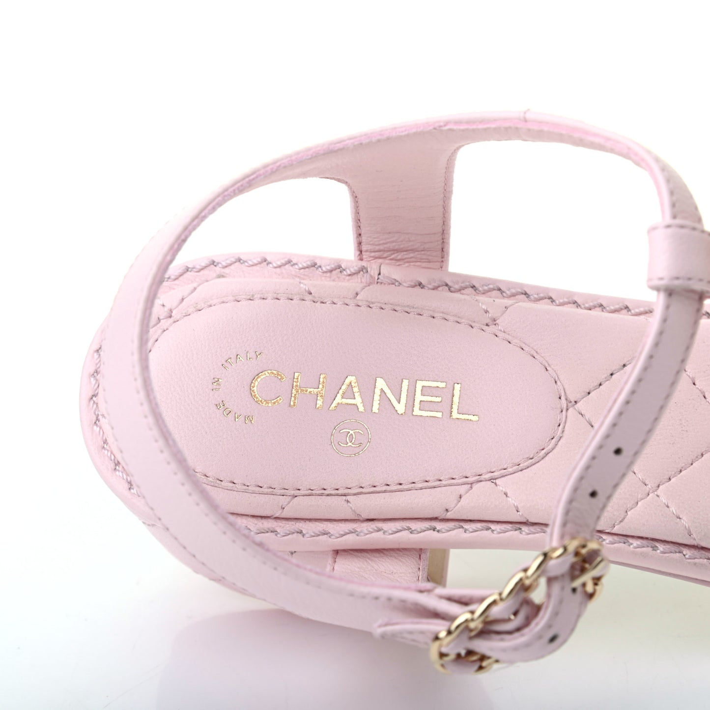 Lambskin Chain CC Logo Thong Sandals 35.5 Pink