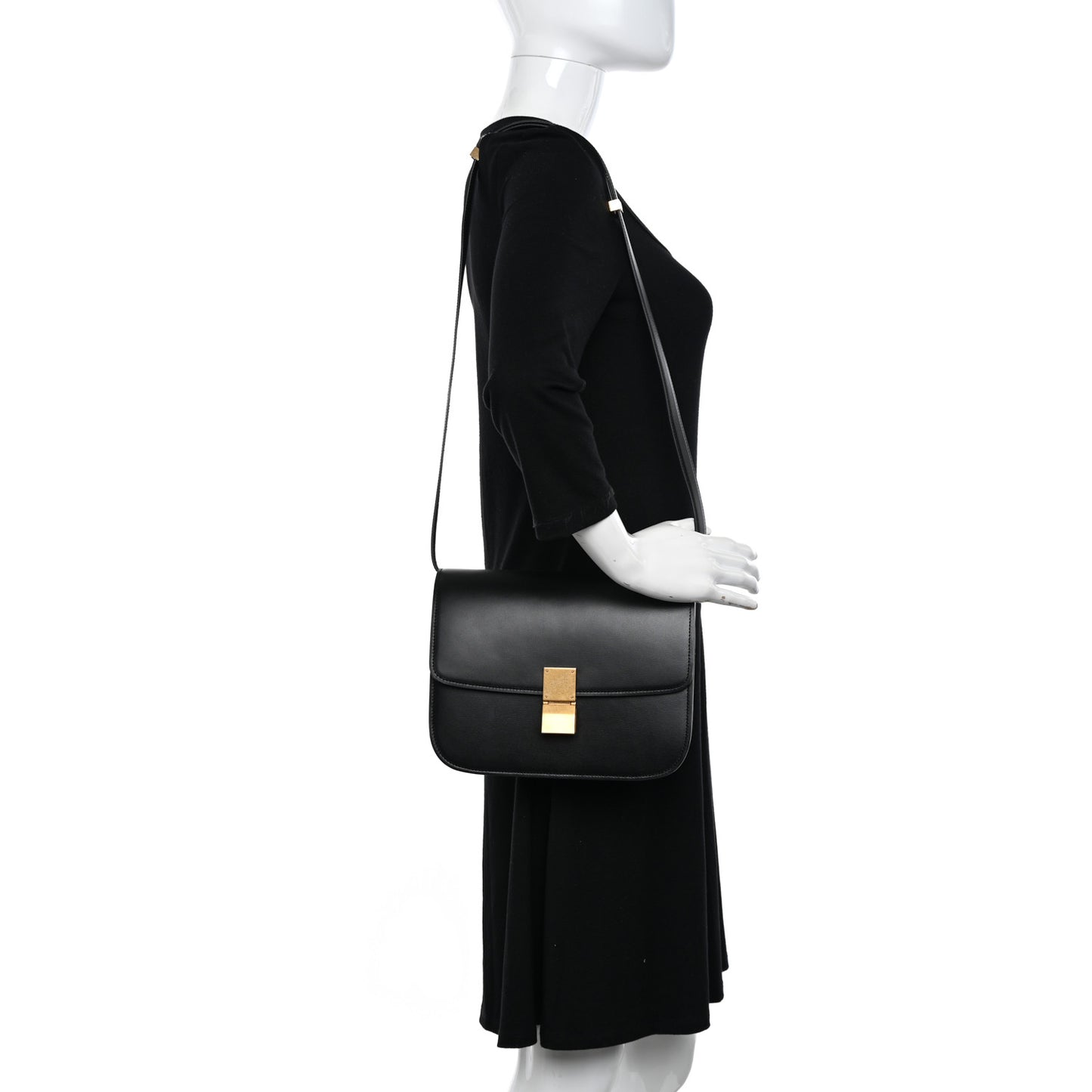Box Calfskin Medium Classic Box Flap Bag Black