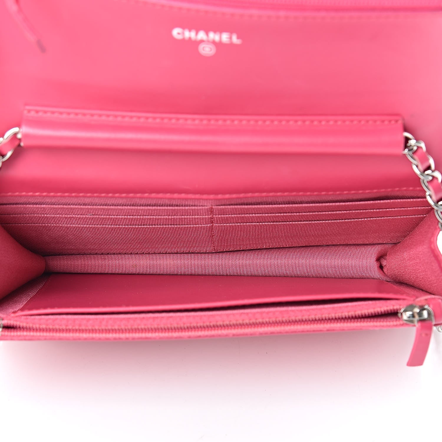 Chanel Patent Quilted Wallet On Chain WOC Fuchsia 5 of 12
