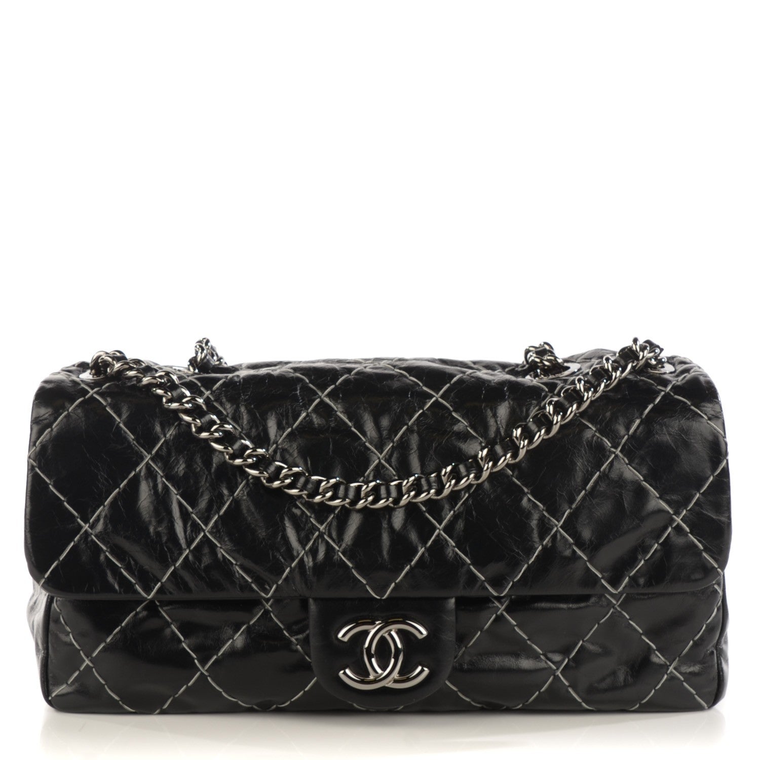 Chanel Glazed Goatskin Double Stitch Flap Black 1 of 7