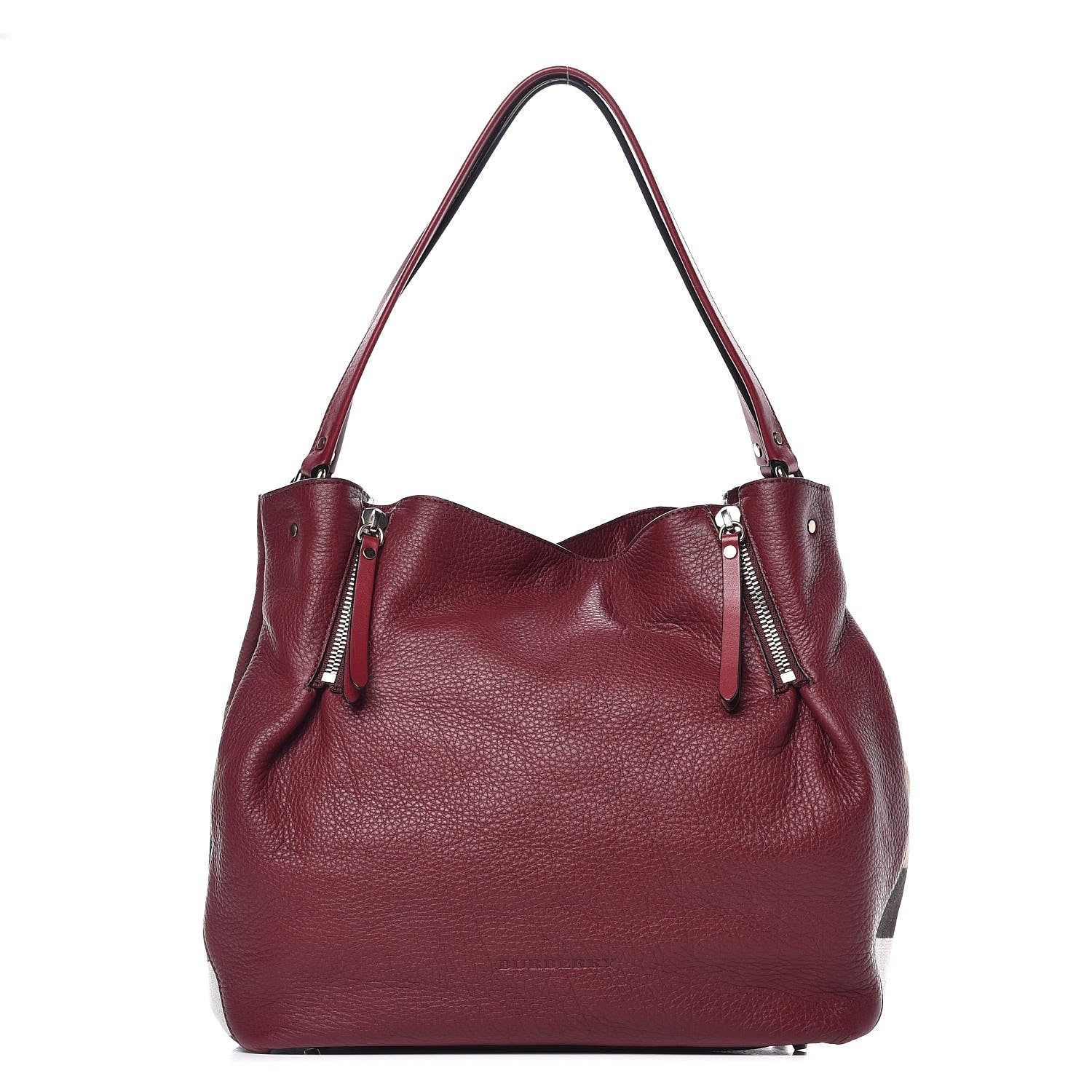 Burberry Grainy Calfskin House Check Medium Maidstone Burgundy Red 1 of 11