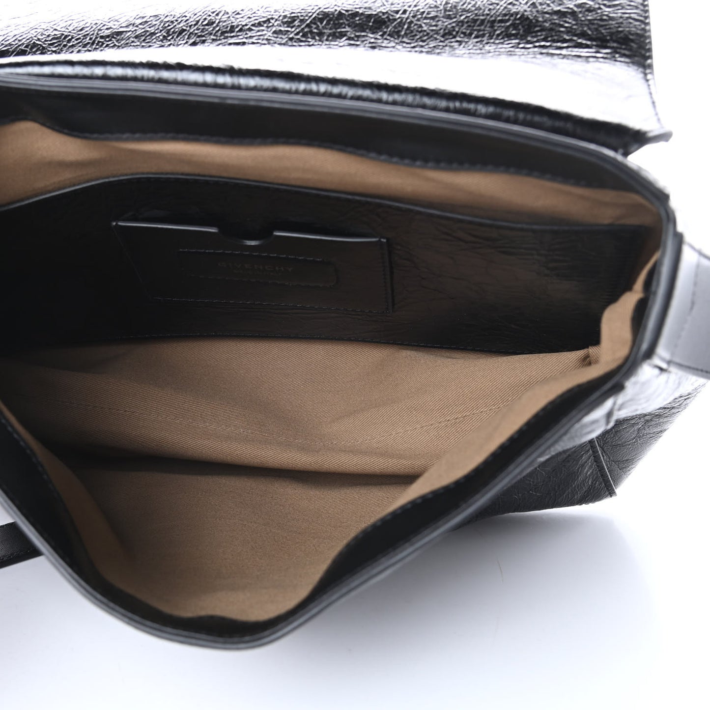 Creased Patent Calfskin Medium ID Flap Black