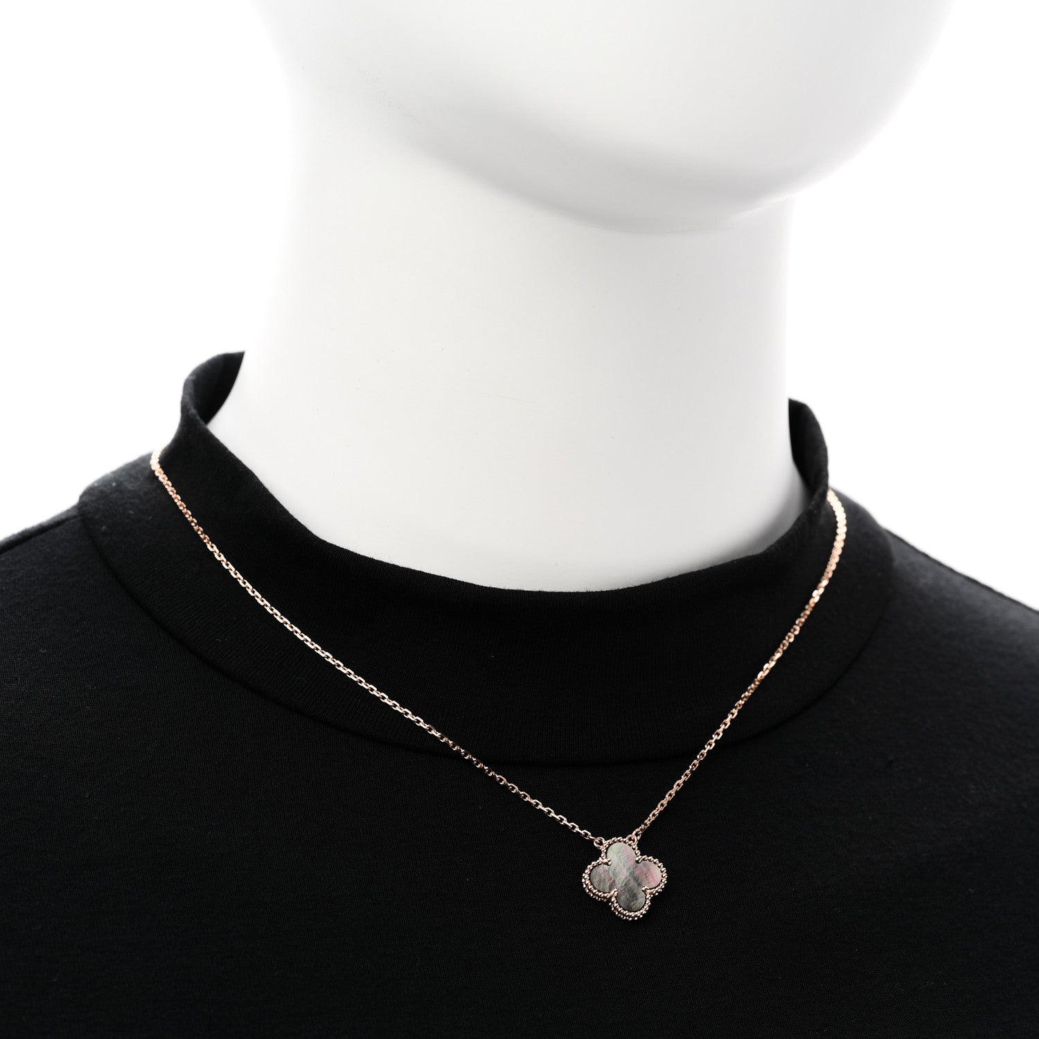 Van Cleef & Arpels 18K Rose Gold Gray Mother of Pearl Vintage Alhambra Pendant Necklace 2 of 6