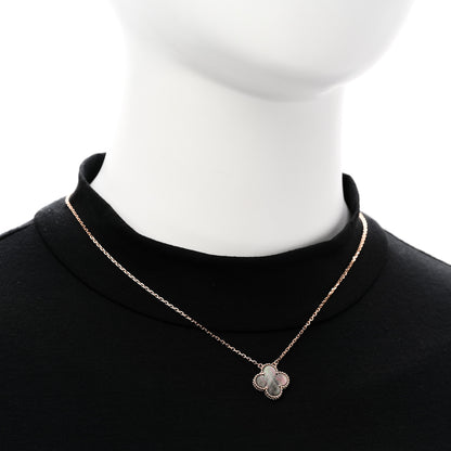 Van Cleef & Arpels 18K Rose Gold Gray Mother of Pearl Vintage Alhambra Pendant Necklace 2 of 6
