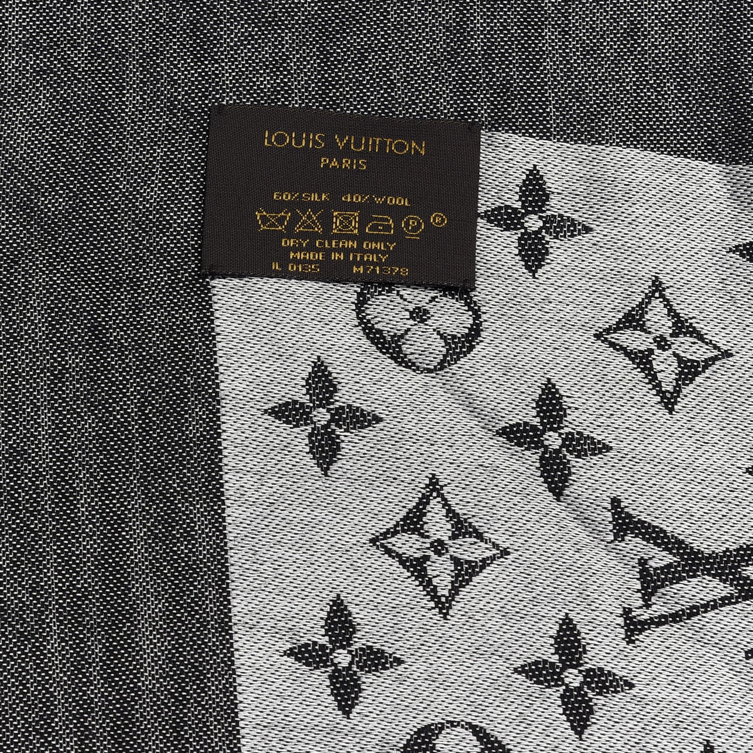 Louis Vuitton Silk Wool Monogram Denim Shawl Black 3 of 3