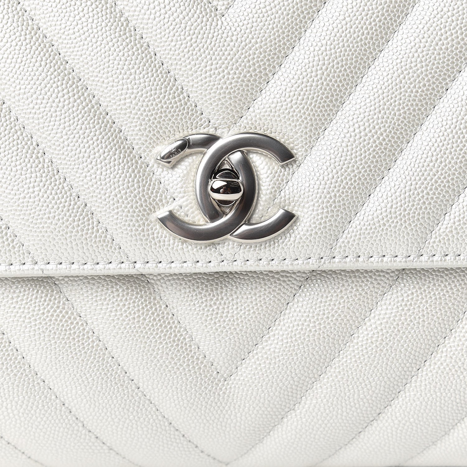 Chanel Iridescent Caviar Chevron Quilted Small Coco Handle Flap White 10 of 11