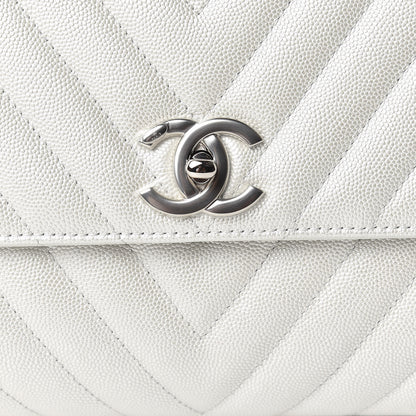 Chanel Iridescent Caviar Chevron Quilted Small Coco Handle Flap White 10 of 11