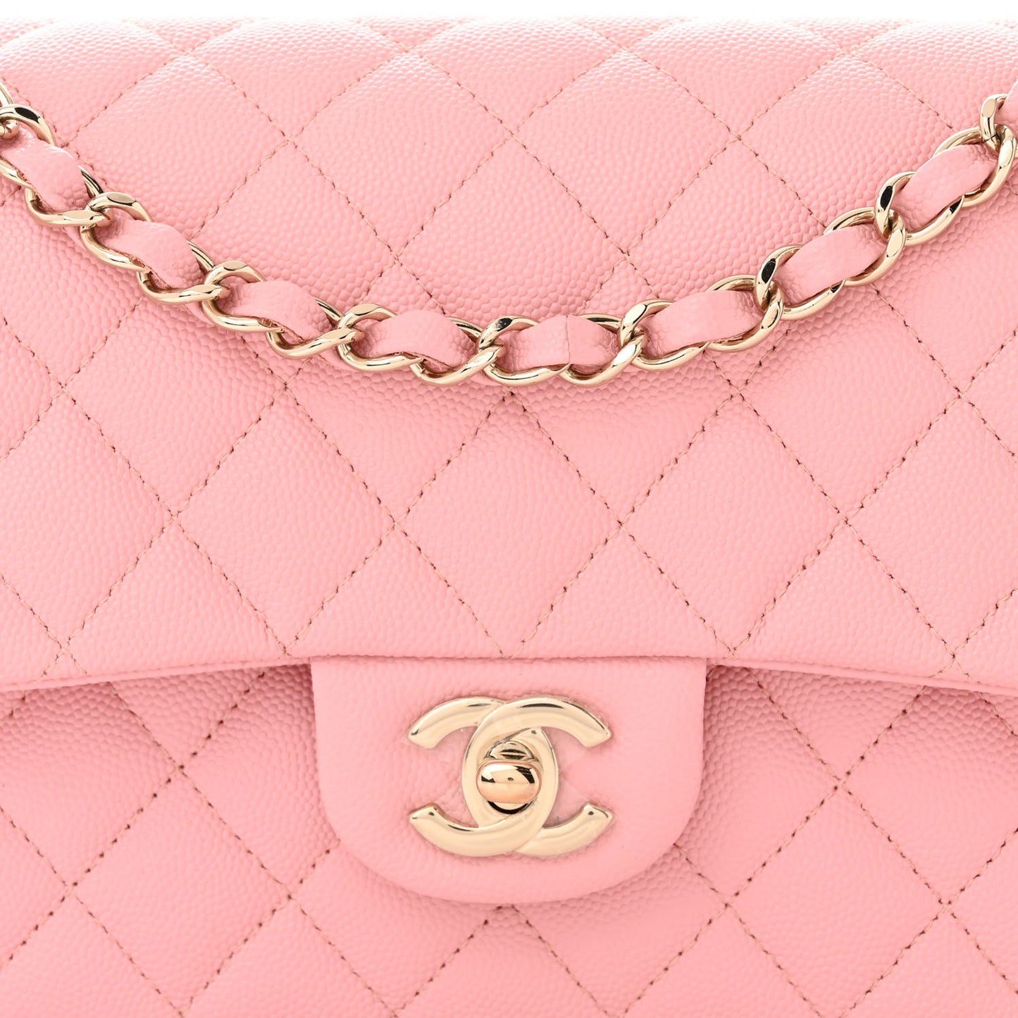 Caviar Quilted Medium Double Flap Light Pink