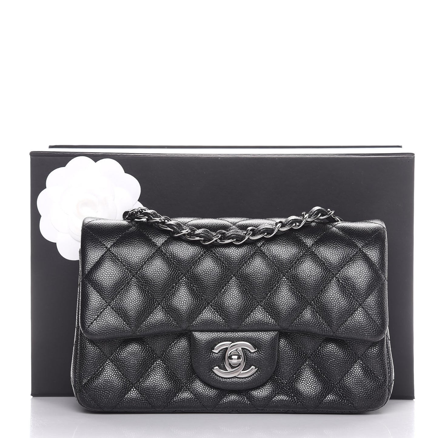 Iridescent Caviar Quilted Mini Rectangular Flap Black