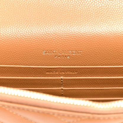Saint Laurent Grain De Poudre Matelasse Chevron Monogram Envelope Chain Wallet Natural Dark 6 of 10
