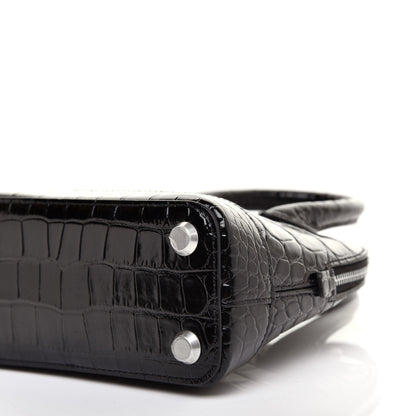 Balenciaga Shiny Calfskin Logo Crocodile Embossed XXS Ville Top Handle Bag Black White 7 of 10