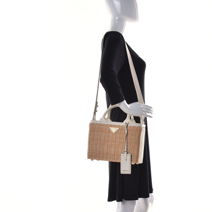 Prada Canvas Wicker Shoulder Bag White Tan 3 of 16