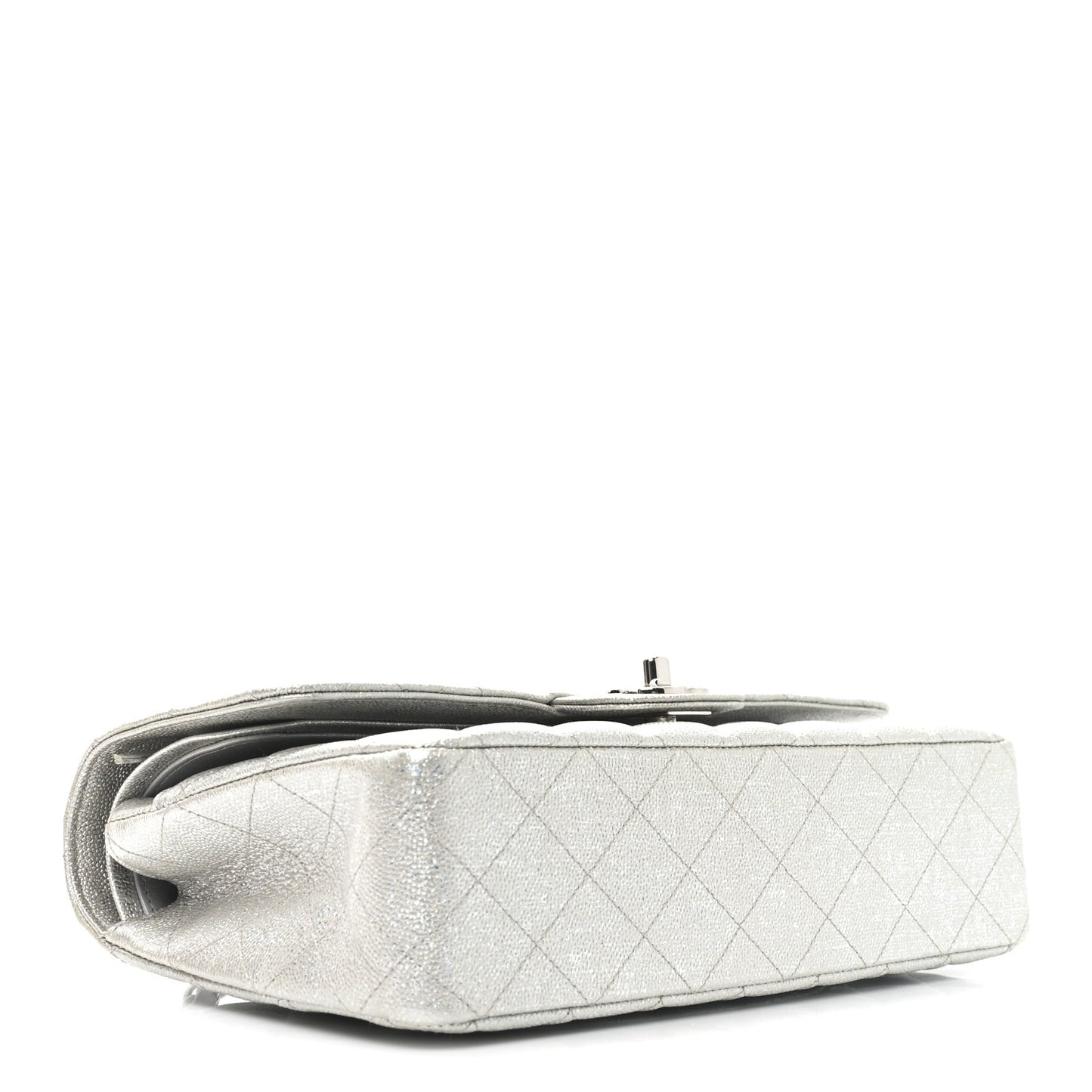 Glittered Metallic Caviar Quilted Medium Double Flap Silver