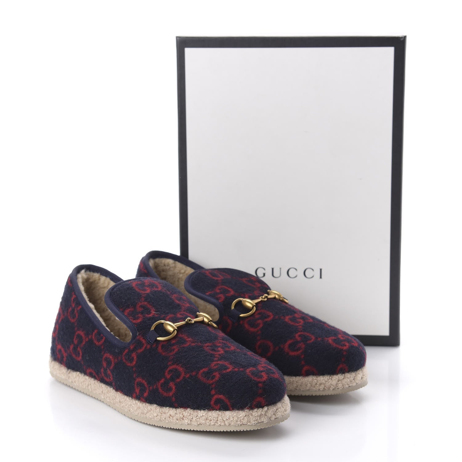 Gucci Covered Wool GG Monogram Womens Fria Horsebit Loafers 40.5 Blue Red Butterscotch 8 of 8