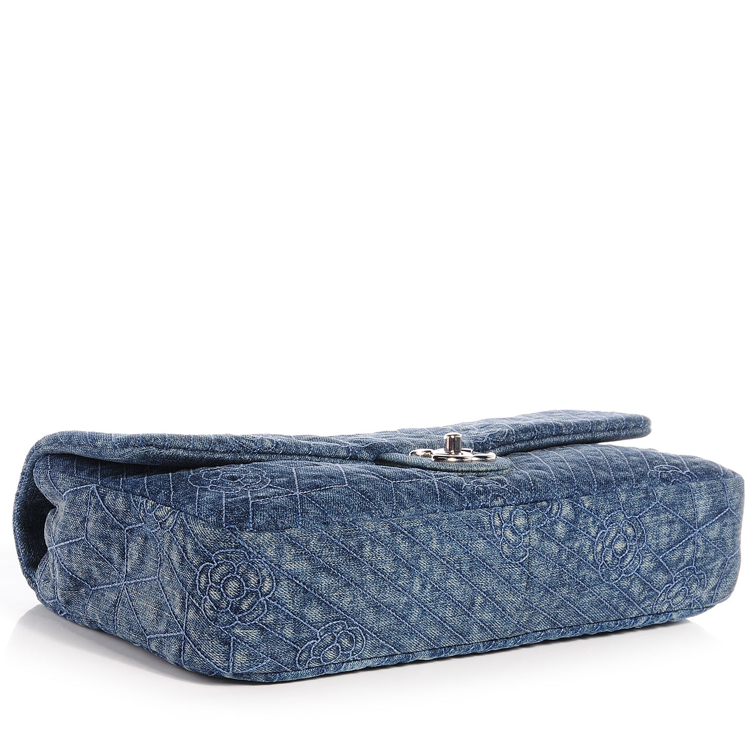 Chanel Denim Camellia Embroidered Large Flap Dark Blue 4 of 9