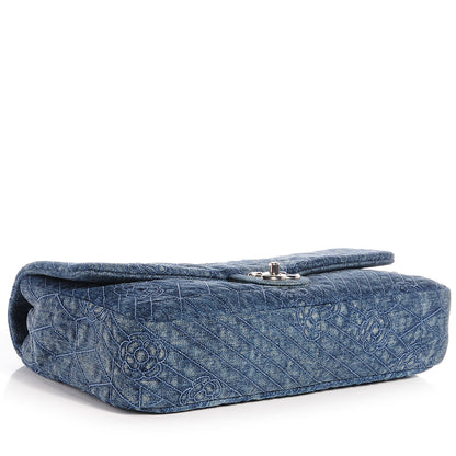 Chanel Denim Camellia Embroidered Large Flap Dark Blue 4 of 9
