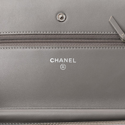 Chanel Striated Patent Quilted Wallet On Chain WOC Beige 5 of 9