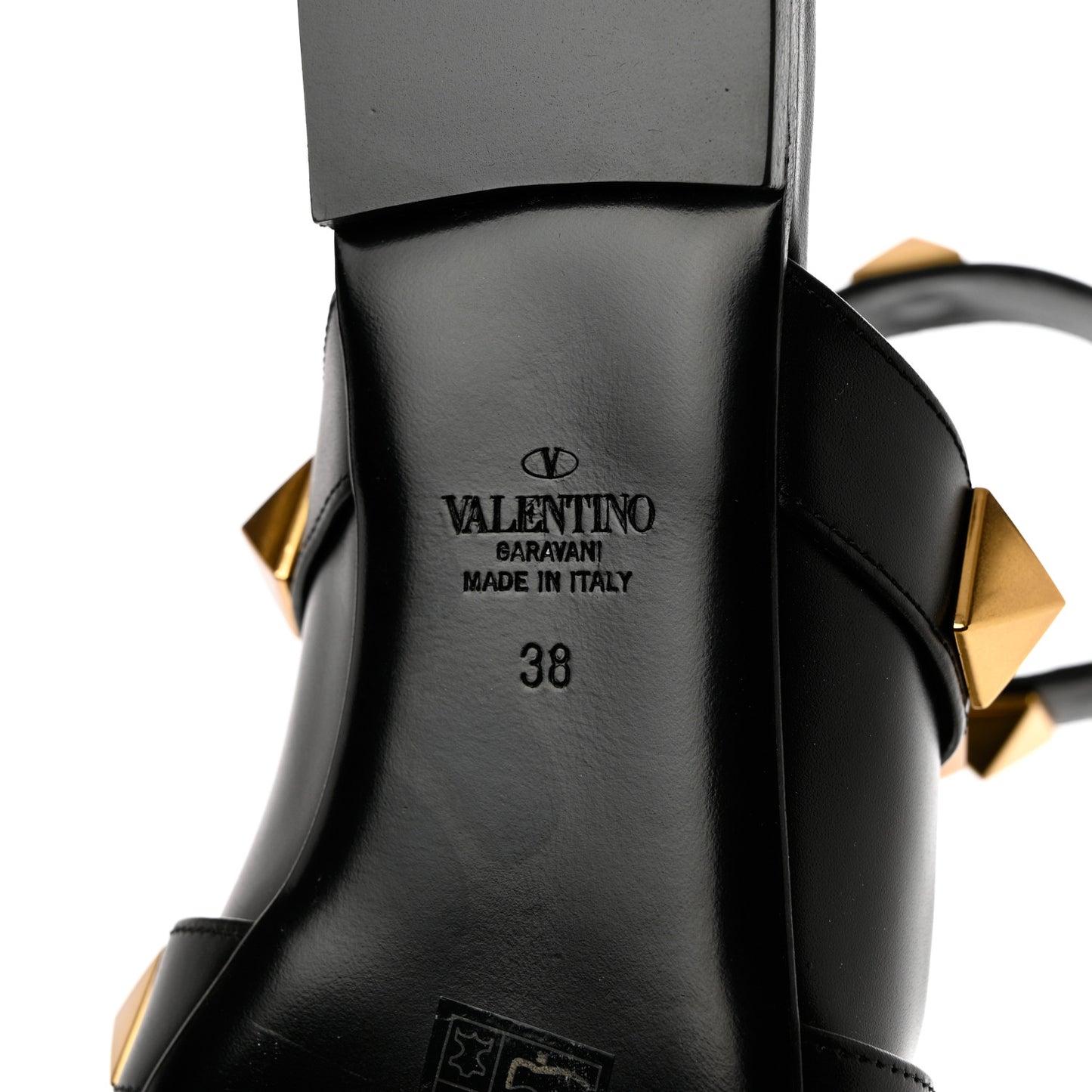 Calfskin Roman Stud Ankle Strap Flat Mules 38 Black