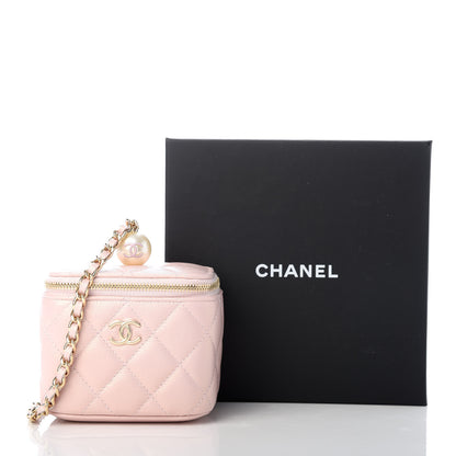 Chanel Iridescent Caviar Quilted Mini Pearl On Top Vanity Case With Chain Light Pink 8 of 8