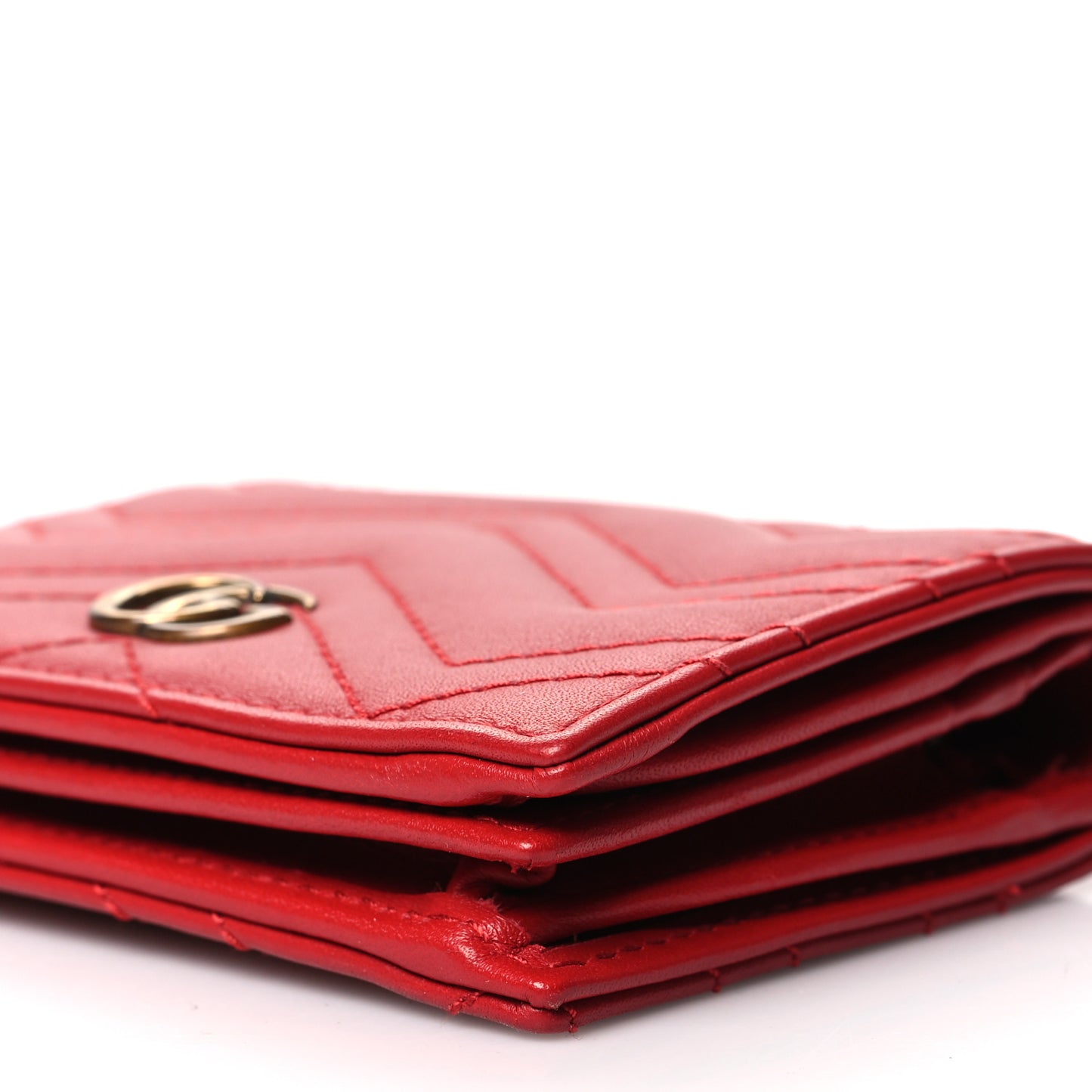 Calfskin Matelasse GG Marmont Card Case Wallet Hibiscus Red