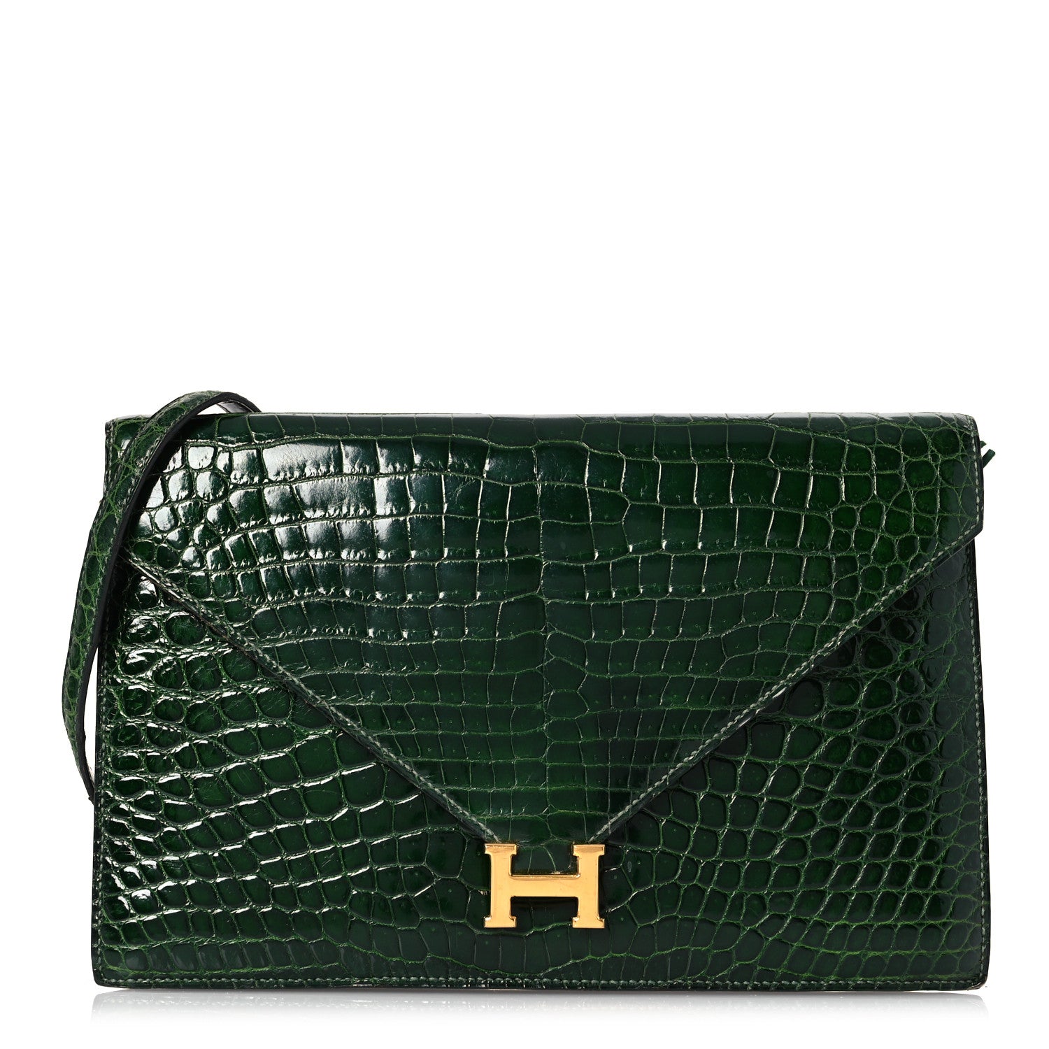 Hermes Shiny Porosus Crocodile Lydie Clutch Vert Fonce 1 of 18